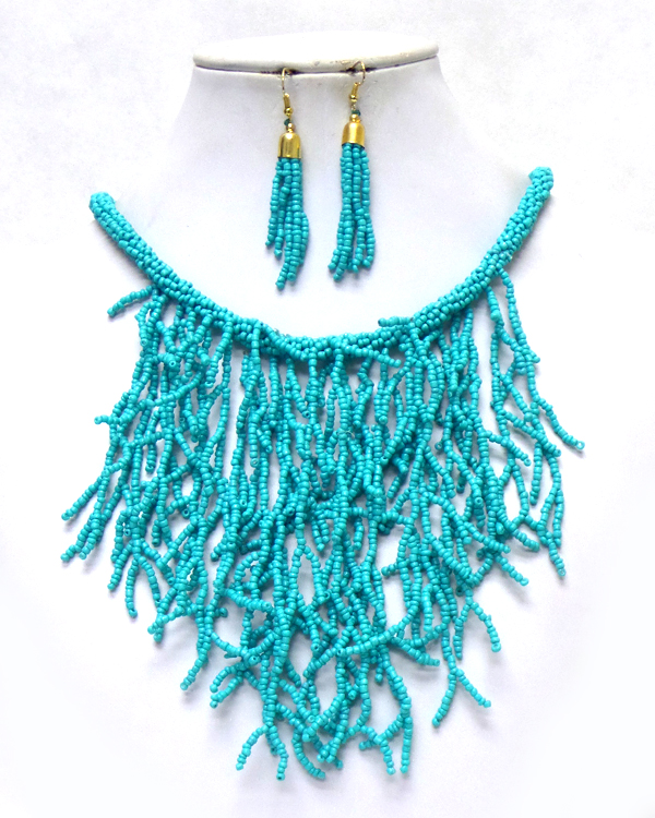 Coral shape seed beads art bib necklace set