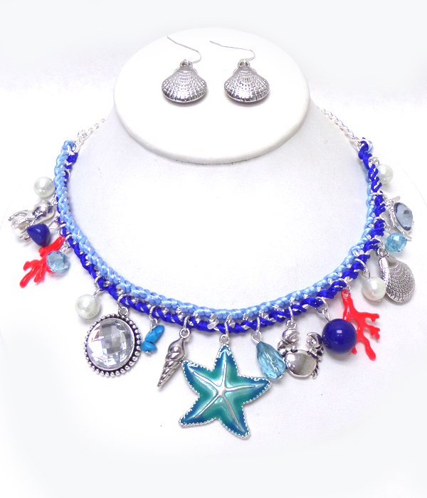 Mixed sea life theme charm necklace set