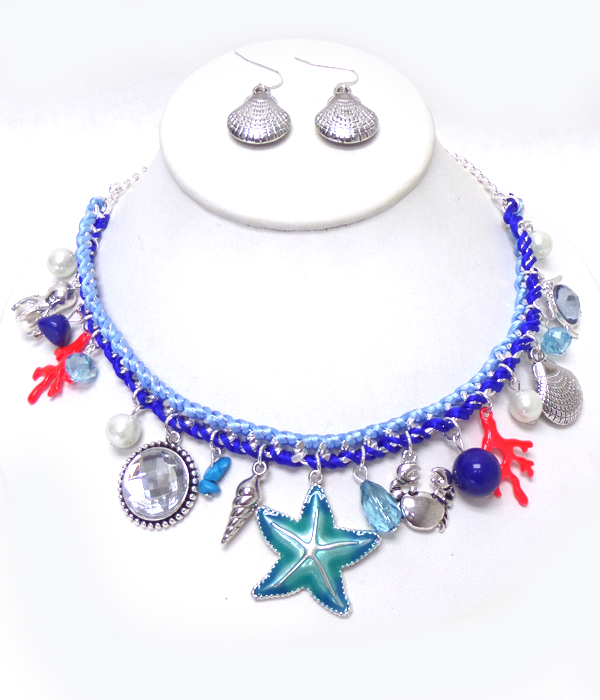 MIXED SEA LIFE THEME CHARM NECKLACE SET