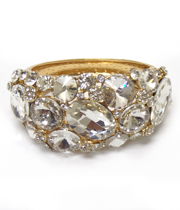 Multi shape and size stone mix hinge bangle bracelet