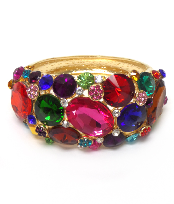 Multi shape and size stone mix hinge bangle bracelet