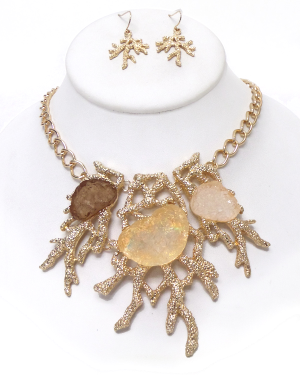Glittering stone coral shape necklace set