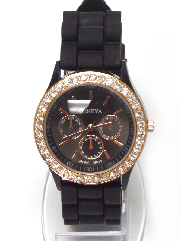 Crystal stud unisex jelly silicon band wrist watch