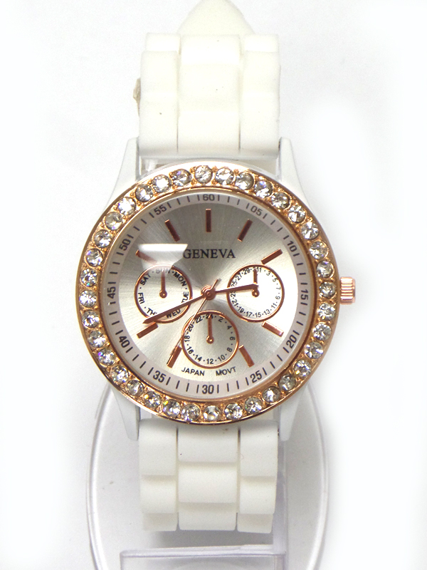 Crystal stud unisex jelly silicon band wrist watch