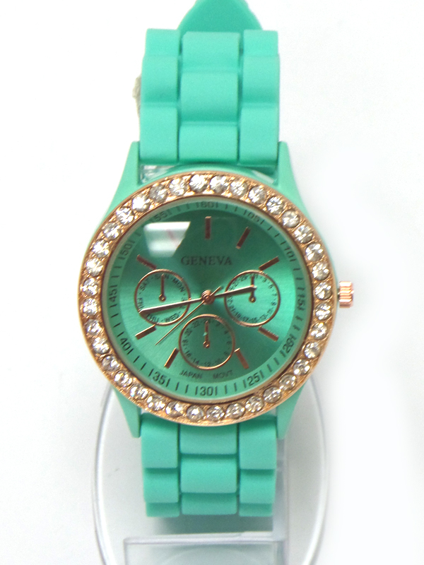 Crystal stud unisex jelly silicon band wrist watch