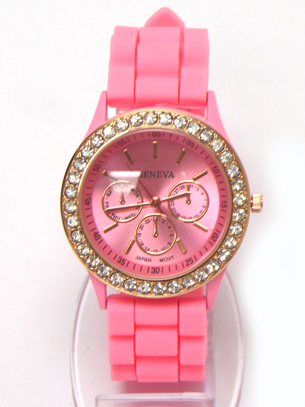 Crystal stud unisex jelly silicon band wrist watch