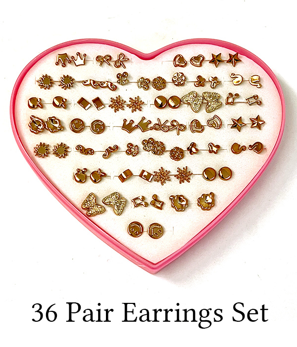 VALUE PACK -36 PAIR MIXED STUD EARRING SET