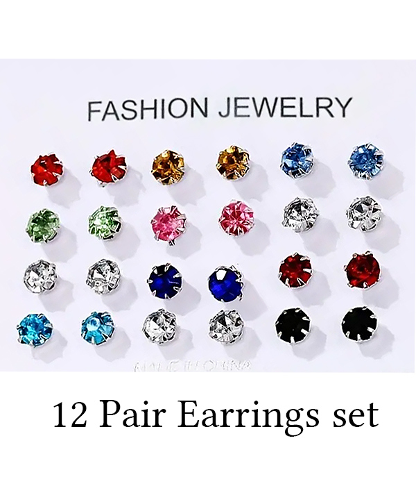 VALUE PACK -12 PAIR MIXED BIRTH STONE STUD EARRING SET