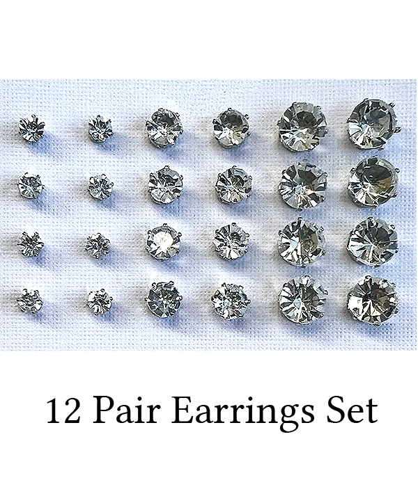 VALUE PACK -12 PAIR FACET STONE EARRING SET