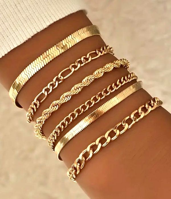 VALUE PACK -6 PIECE MIXED METAL CHAIN BRACELET SET