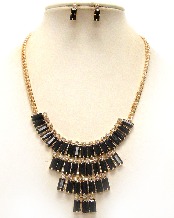 Multi crystal and acrylic baguette stone deco drop bib necklace earring set