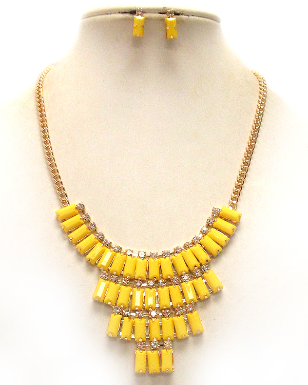 Multi crystal and acrylic baguette stone deco drop bib necklace earring set