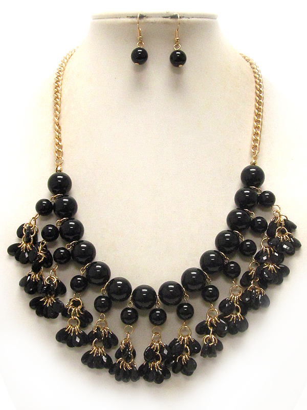 MULTI ACRYLIC BALL LINK DROP BIB NECKLACE EARRING SET