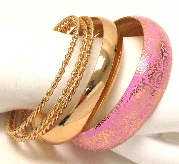 Metal filigree deco and metal rope multi bangle set of 5