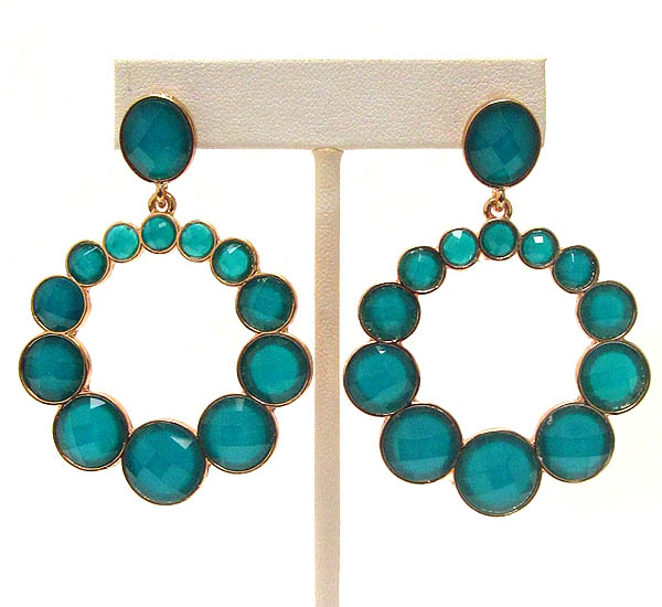 Multi size facet acrylic stone deco drop hoop earring - hoops