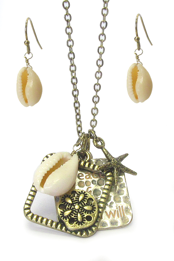 Sealife theme multi pendant necklace set - peace faith good will
