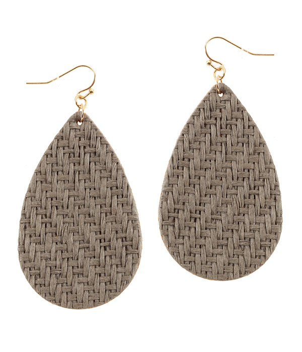 Woven straw teardrop earring