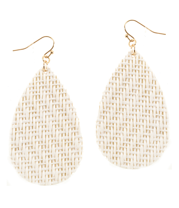 Woven straw teardrop earring