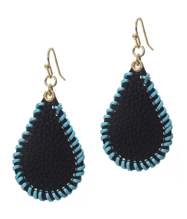 Stitch edge tear drop leather earring