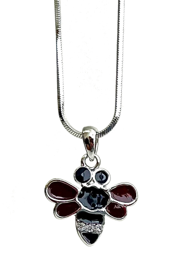 WHITEGOLD PLATING EPOXY BEE PENDANT NECKLACE