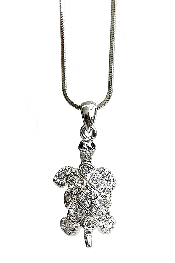Made in korea whitegold plating crystal turtle pendant necklace