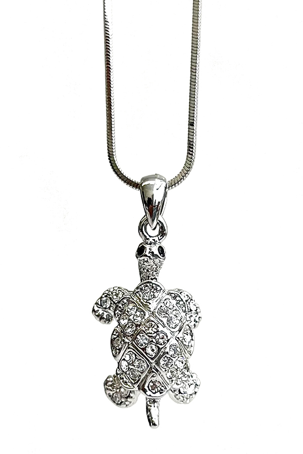 WHITEGOLD PLATING CRYSTAL TURTLE PENDANT NECKLACE