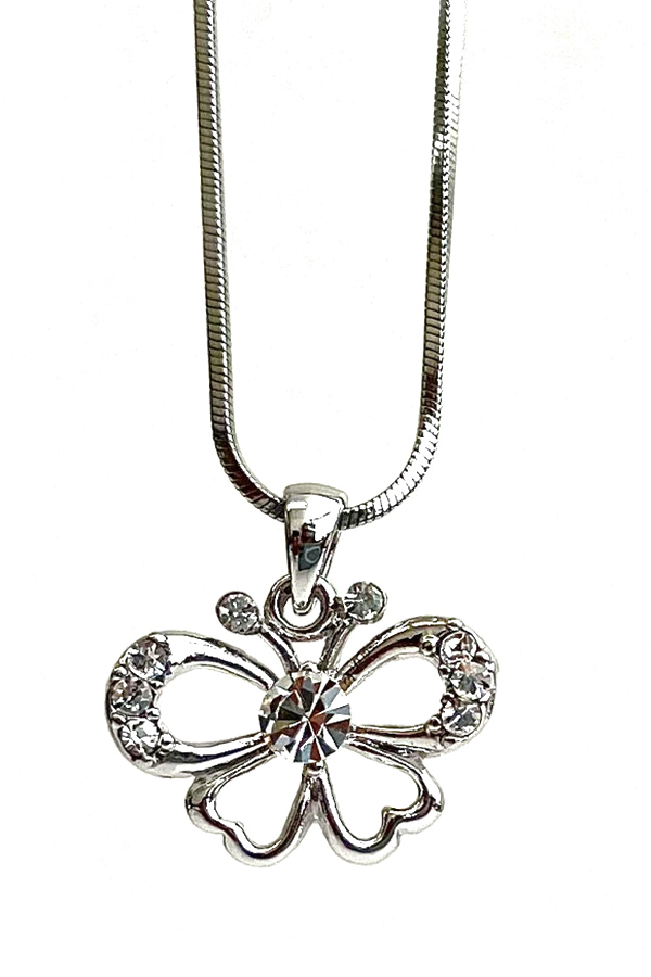 WHITEGOLD PLATING CRYSTAL BUTTERFLY PENDANT NECKLACE