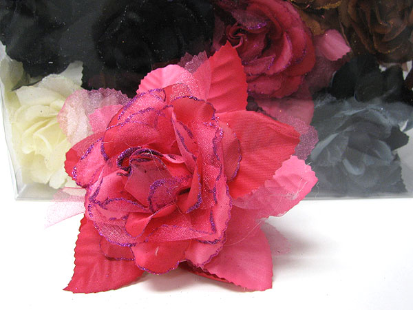 12 pc assorted color dozen special - fabric flower and sprinkled glitter hair claw mens jewelry