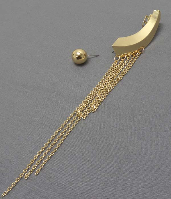Double sided multi chain drop long metal earcuff