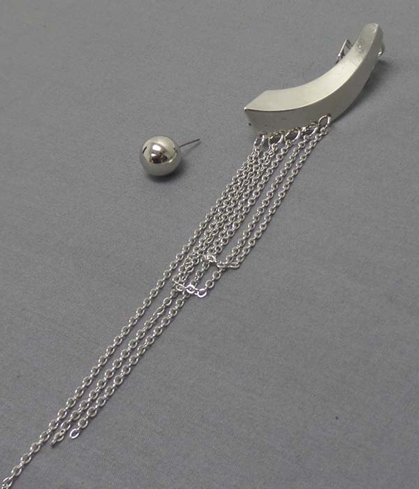 Double sided multi chain drop long metal earcuff