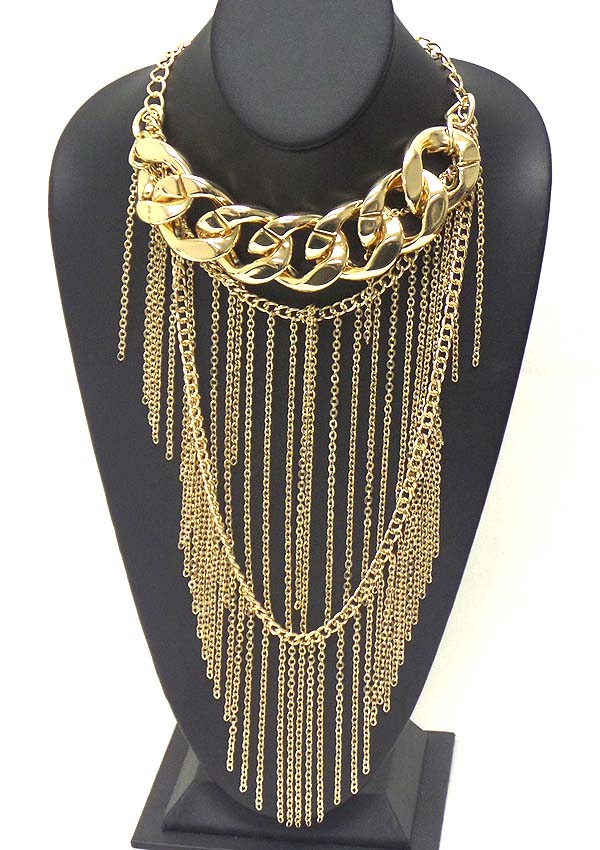Thick chain and multi fine chain drop necklace earring set