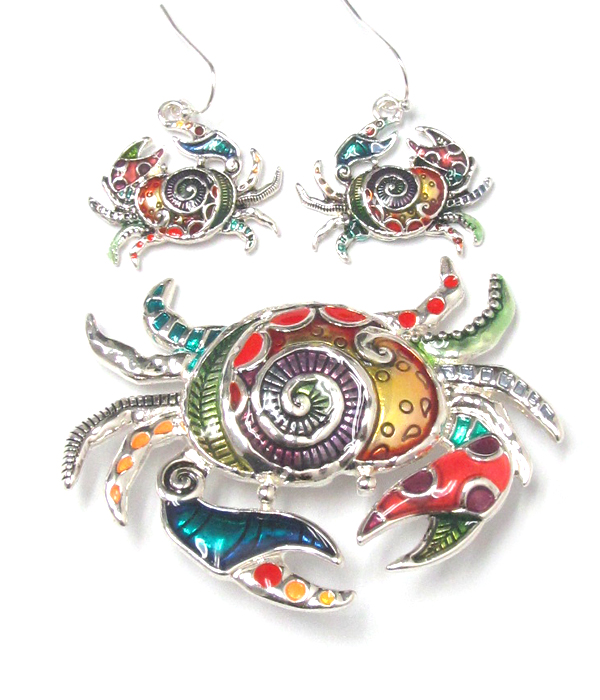 CRAB PENDANT AND EARRING SET