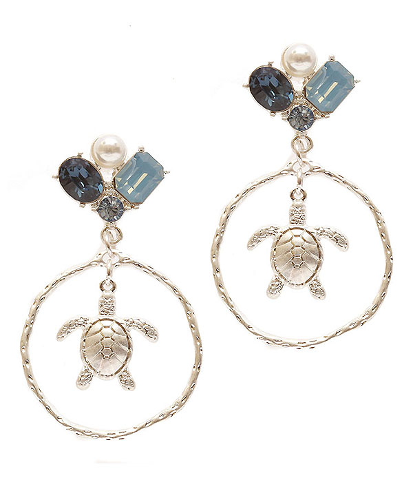 MULTI STONE MIX TURTLE EARRING