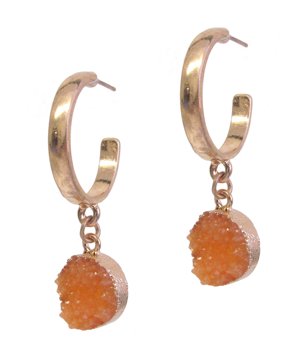 Druzy drop hoop earring