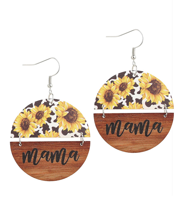 Mother theme retro acrylic and wood flower earring