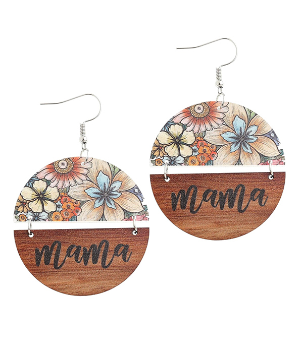 Mother theme retro acrylic and wood flower earring