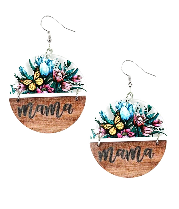 Mother theme retro acrylic and wood flower earring
