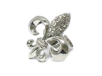 Fleur de lis shape with crystal ringetal casted large pendant necklace and earring set