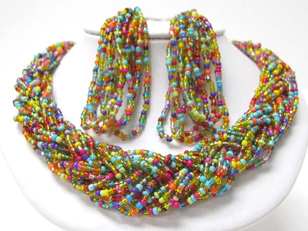 Braided seed beads link necklace earring set