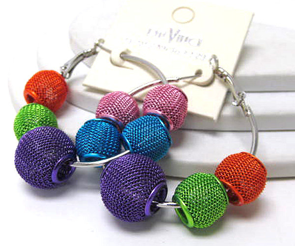 Small hoop colored metal mesh ball basketball wives inspired earring - hoops