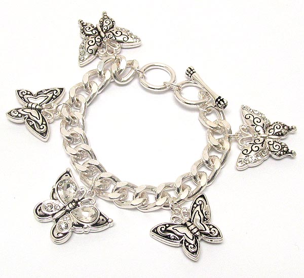 Crystal deco multi butterfly charm bracelet