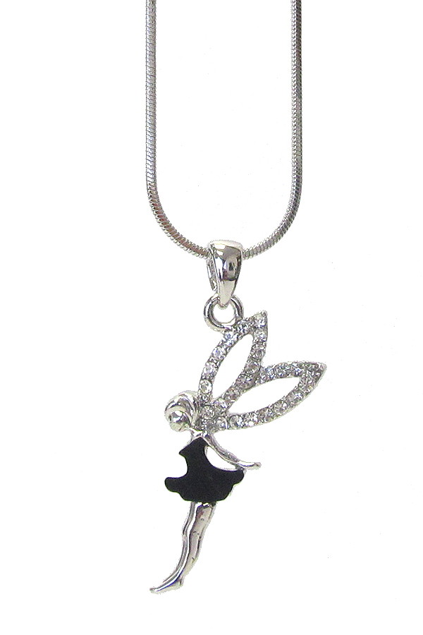 WHITEGOLD PLATING CRYSTAL FAIRY PENDANT NECKLACE