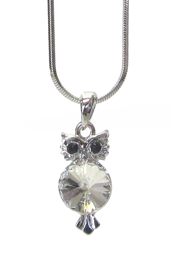 WHITEGOLD PLATING CRYSTAL OWL PENDANT NECKLACE