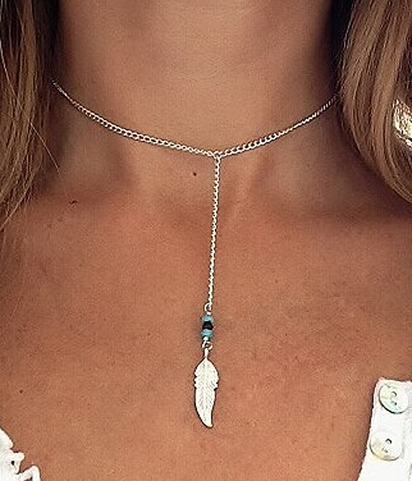 Metal chain and feather charm long y drop necklace - etsy style