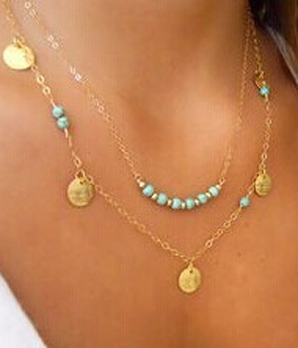 Double layer metal chain and beads drop necklace - etsy style