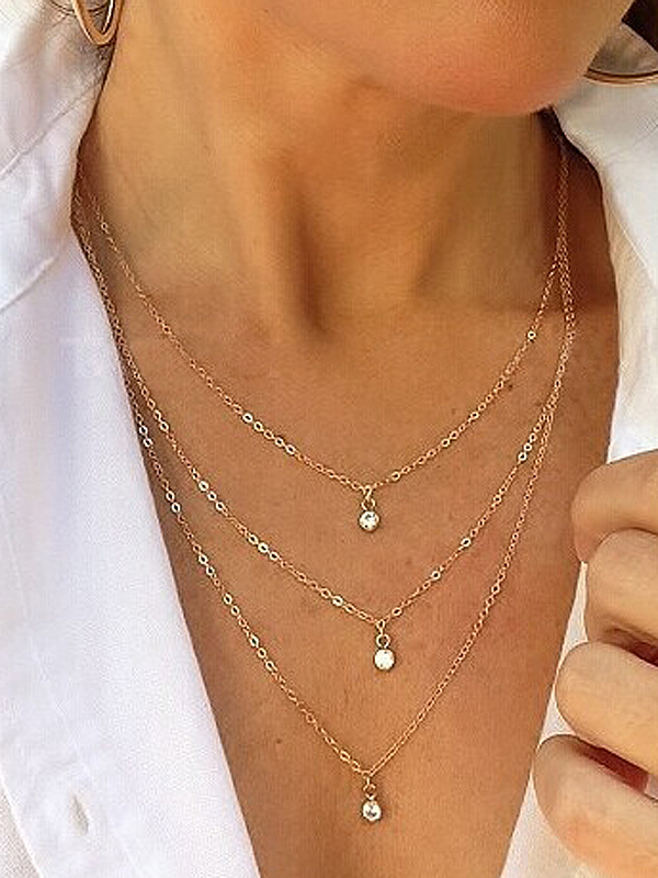 Triple layer metal chain and crystal drop necklace - etsy style