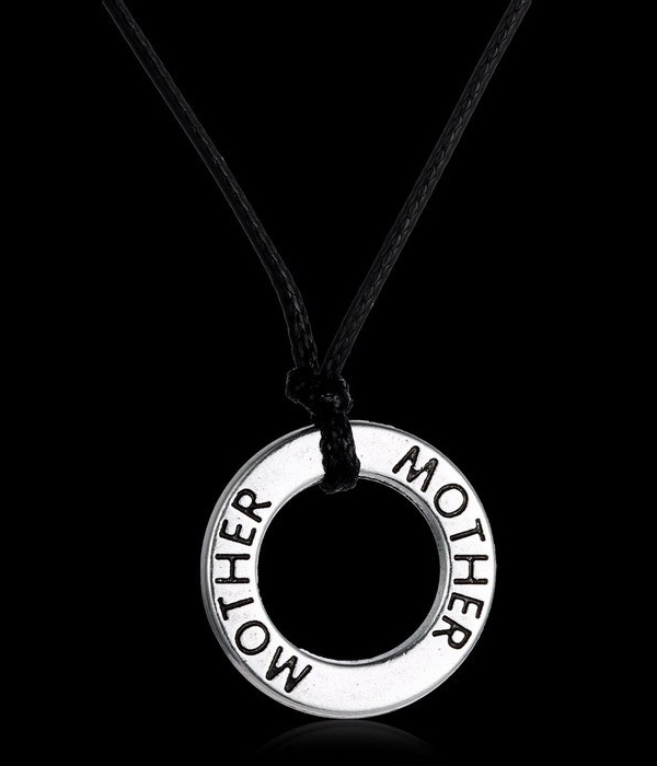 Engraved round circle pendnt cord necklace mother