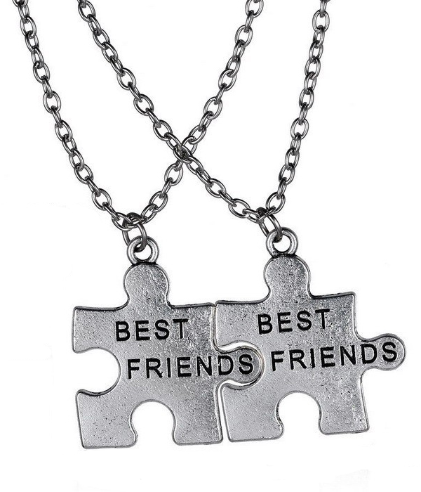 Best friends two piece puzzle pendant necklace