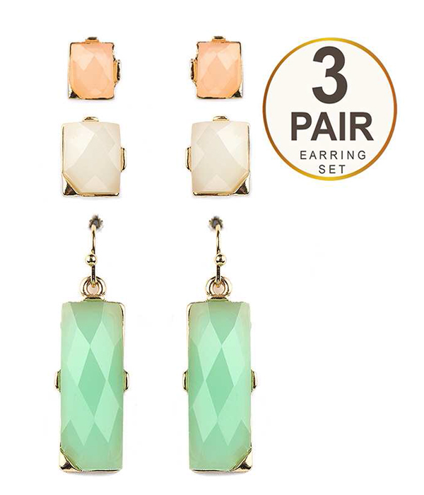 Multi color stick 3 pair earring set