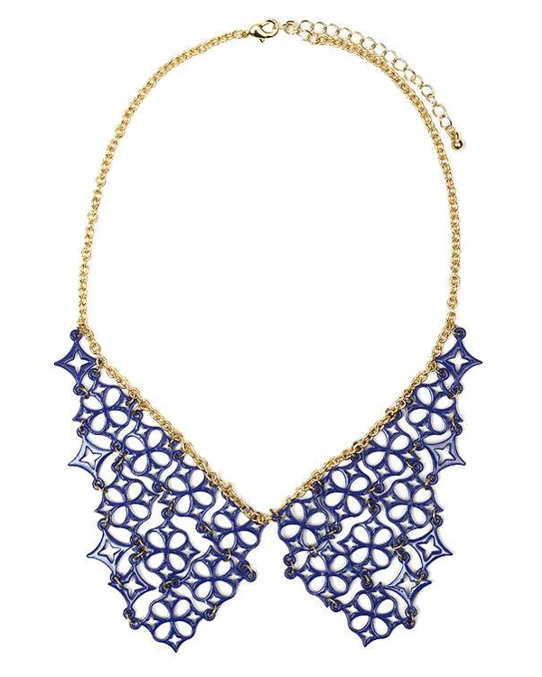Neon color metal filigree collar necklace